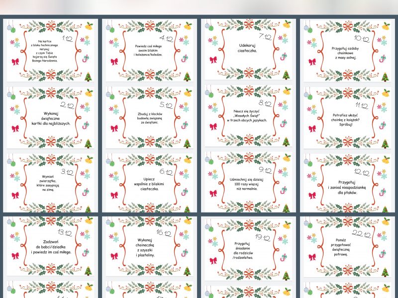 Kalendarz adwentowy z zadaniami dla dzieci